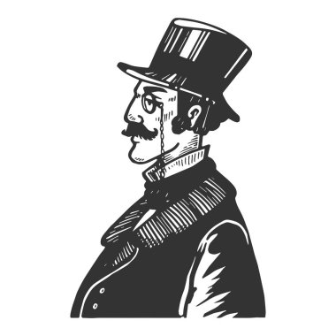 Eski moda telefon vektör çizim gravür beyefendi. Yönetim Kurulu tarzı taklit kaşı. Siyah ve beyaz el çizilmiş resim.