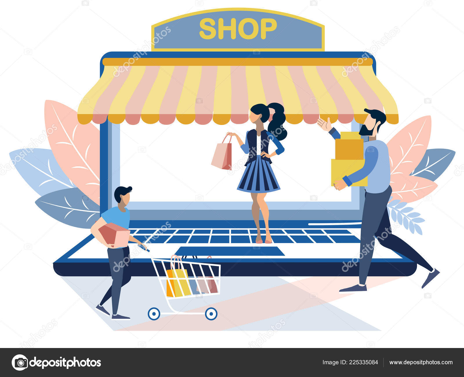 Online store shopping metaphor. Web shop business. Flat style. Cartoon  vector illustration Stock Vector Image by ©AlexanderPokusay #225335084