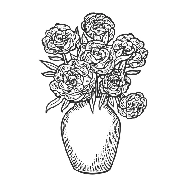Květiny ve váze gravírování vektorové ilustrace. Odkládací deska stylu imitace. Černá a bílá ruka nakreslený obrázek. — Stockový vektor