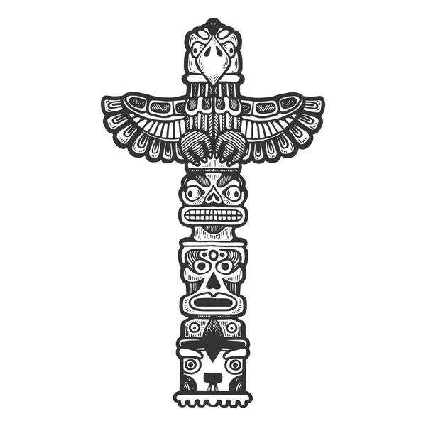 Tótem maya símbolo religioso de la antigua civilización grabado vector ilustración. Scratch board estilo imitación. Imagen dibujada a mano en blanco y negro . — Archivo Imágenes Vectoriales
