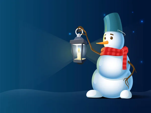 Illustration vectorielle de bonhomme de neige dessin animé. Sculpture anthropomorphe sur neige. Nouvel an et Joyeux Noël carte de voeux — Image vectorielle