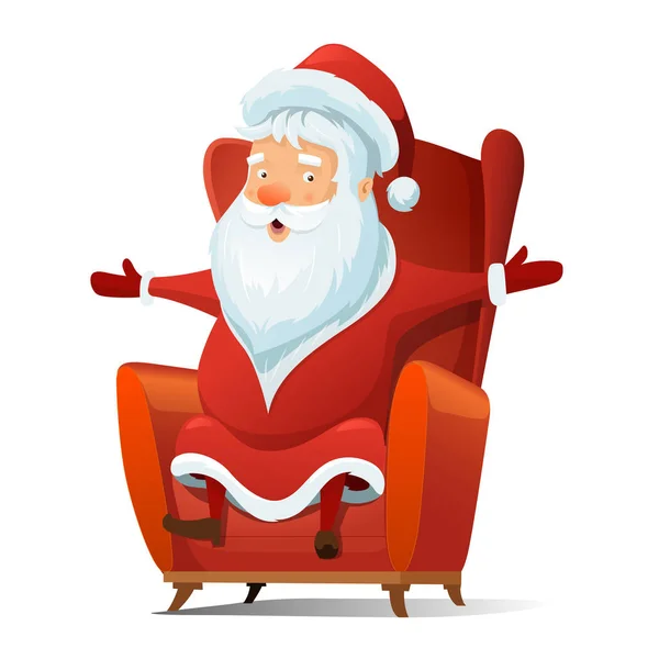 Babbo Natale è seduto in sedia rossa cartone animato vettoriale illustrazione. Immagine isolata su sfondo bianco — Vettoriale Stock