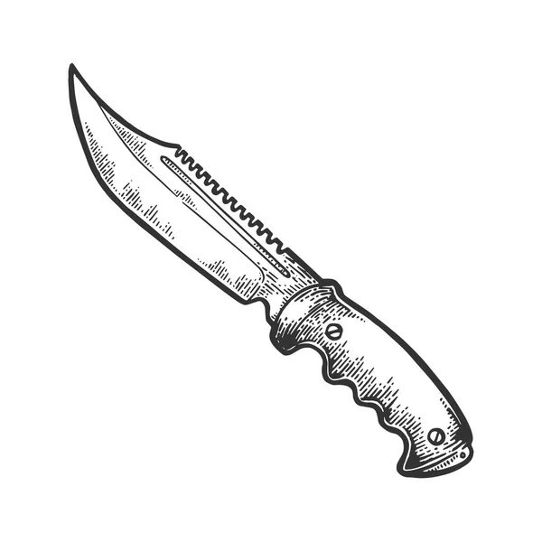 Cuchillo de caza hoja grabado vector ilustración. Scratch board estilo imitación. Imagen dibujada a mano en blanco y negro . — Archivo Imágenes Vectoriales