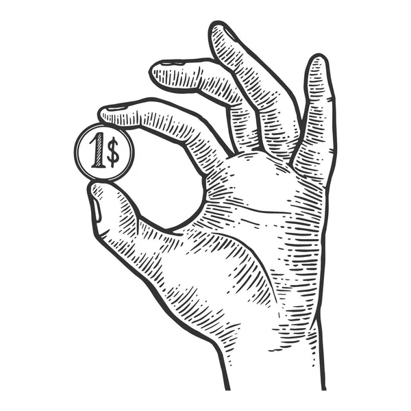 Mão com moeda dólar ilustração vetorial —  Vetores de Stock