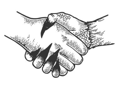 Ölüm davil el sıkışma oyma vektör çizim. Yönetim Kurulu tarzı taklit kaşı. Siyah ve beyaz el çizilmiş resim.