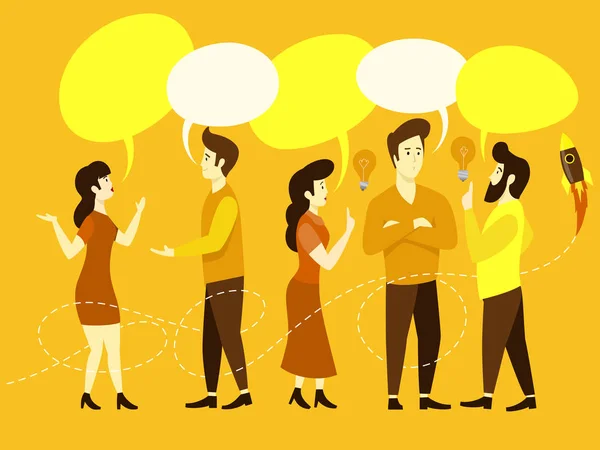 La gente trabaja en equipo de conversación. Situación de trabajo empresarial en estilo plano minimalista. Dibujos animados vector ilustración — Vector de stock