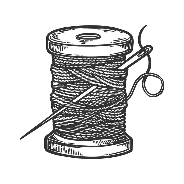 Spool of thread and needle engraving vector illustration. Scratch board style imitation. Hand drawn image. Royalty Free Stock Vectors