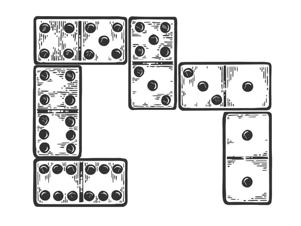 Domino gioco ossa incisione vettoriale illustrazione. Imitazione in stile gratta e vinci. Immagine disegnata a mano in bianco e nero . — Vettoriale Stock