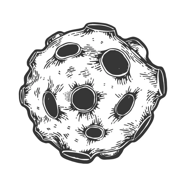 Planeta Meteorito Asteróide Com Impacto Cratera Gravura Vetor Ilustração Imitação — Vetor de Stock