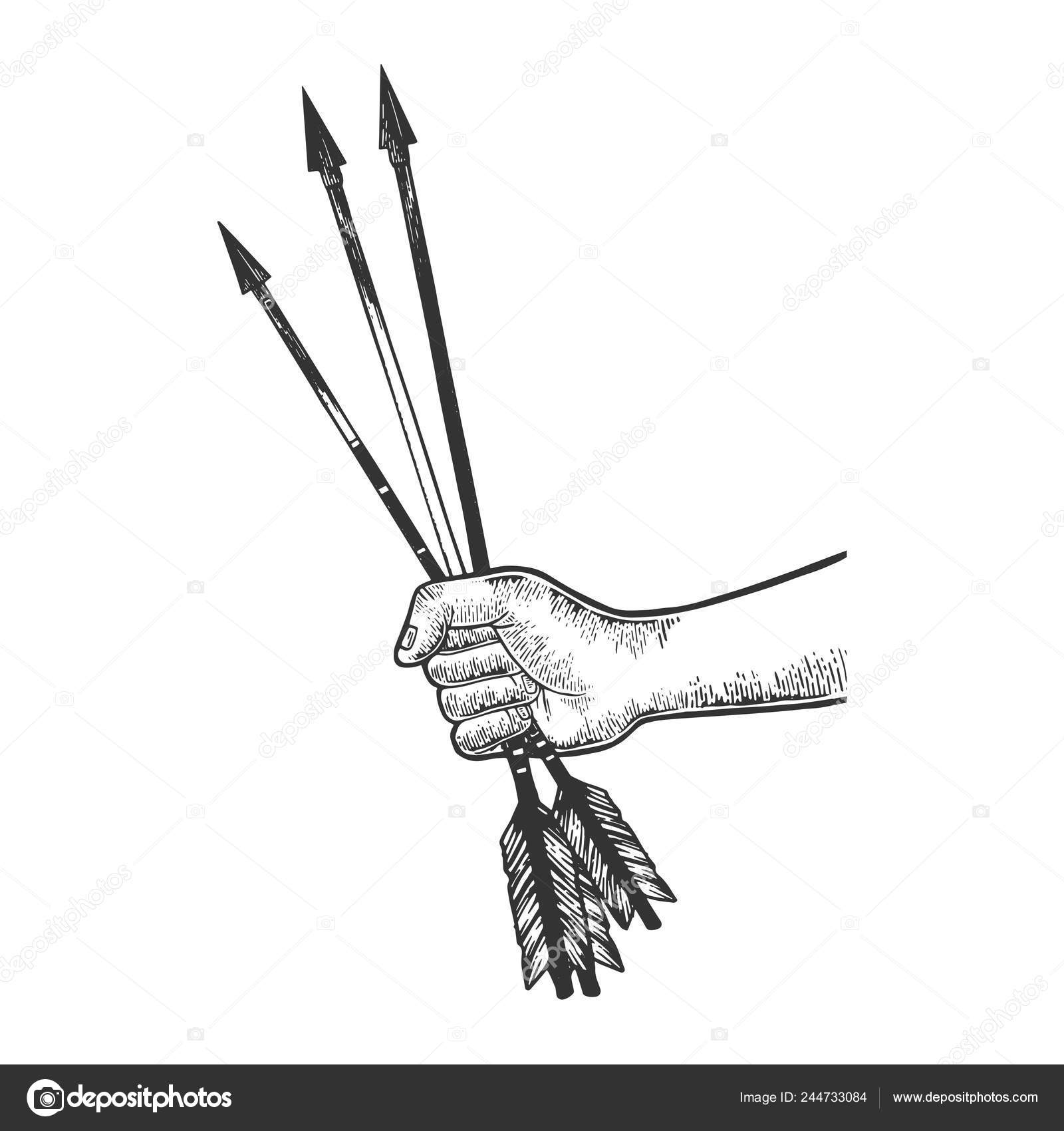 Hånd med pile vintage gravering vektor illustration. Scratch board stil  efterligning. Sort og hvid håndtegnet billede . Stockvektor af  ©AlexanderPokusay 244733084, image size:1600x1700