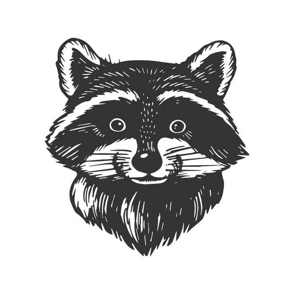 Raccoon head engraving vector illustration. Scratch board style imitation. Black and white hand drawn image. — Stock Vector