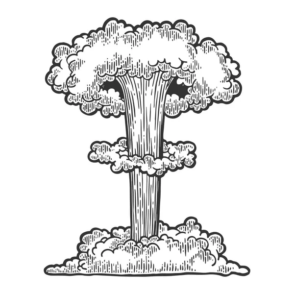 Esplosione bomba nucleare incisione vintage illustrazione vettoriale. Imitazione in stile gratta e vinci. Immagine disegnata a mano in bianco e nero . — Vettoriale Stock