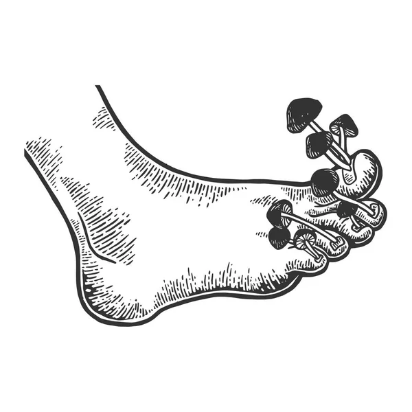 Грибковая болезнь ногтей Грибы метафора гравировка векторной иллюстрации. Имитация в стиле Scratch board. Черно-белое изображение . — стоковый вектор