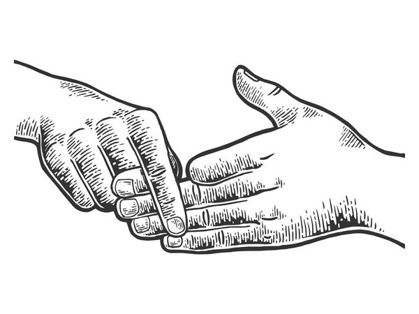 Finger separation trick sketch engraving vector illustration. Scratch board style imitation. Black and white hand drawn image.