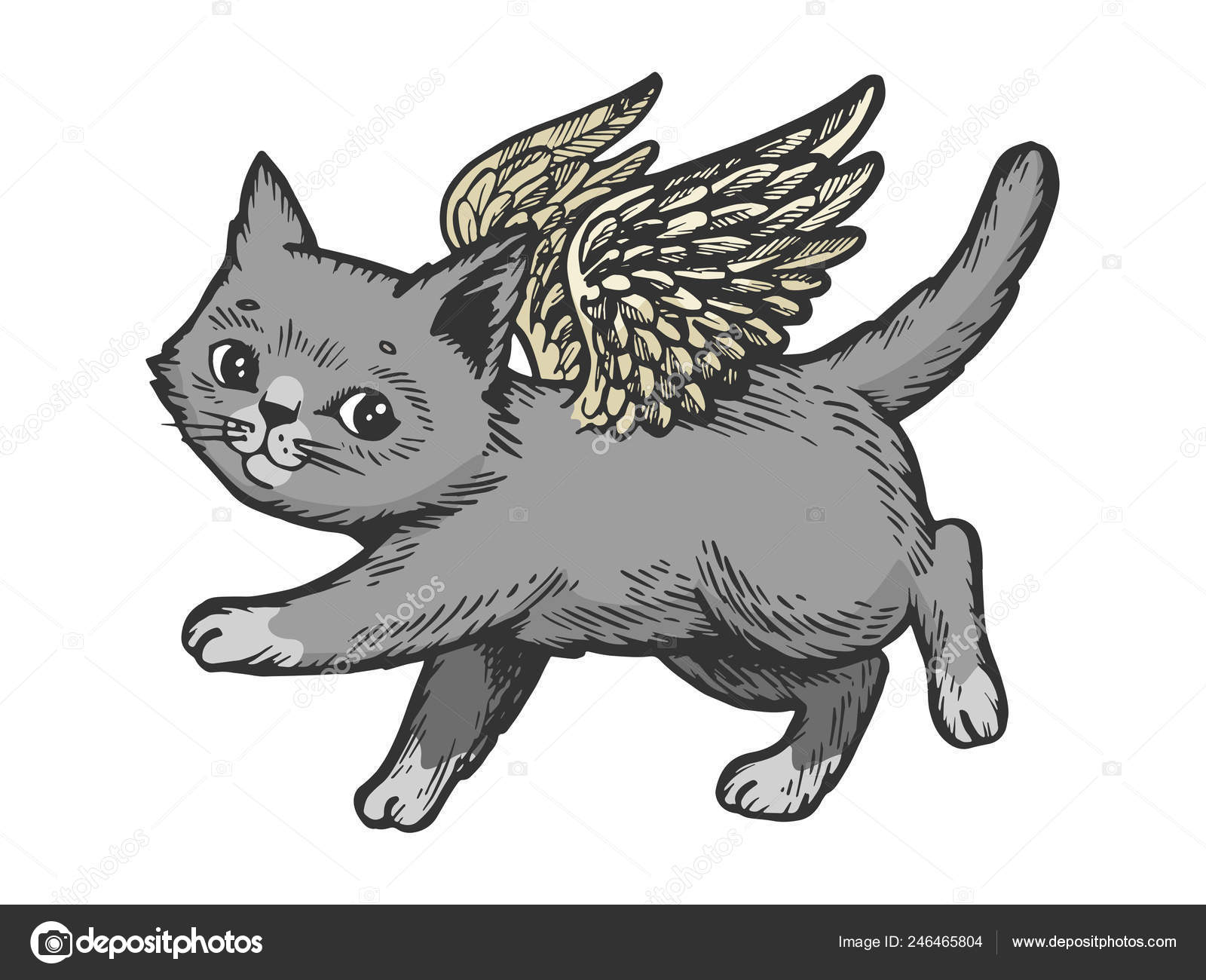 Angel flying kitten color sketch engraving vector illustration. Scratch  board style imitation. Black and white hand drawn image. Stock Vector by  ©AlexanderPokusay 246465804