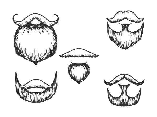 Croquis barbe et moustache gravure vectorielle illustration. Imitation de style scratch board. Image dessinée à la main noir et blanc . — Image vectorielle