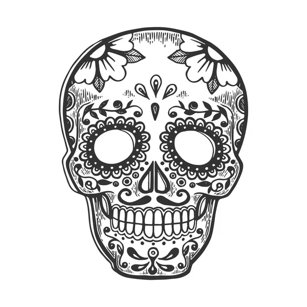 Meksykańska maska dzień martwy vintage szkic Grawerowanie ilustracji wektorowych. Podstaw deska stylu imitacja. Czarno-białe strony narysowanych obrazu. — Wektor stockowy