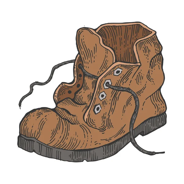 老破旧的靴子颜色素描雕刻向量例证 划痕板式模仿 手绘图像 — 图库矢量图片
