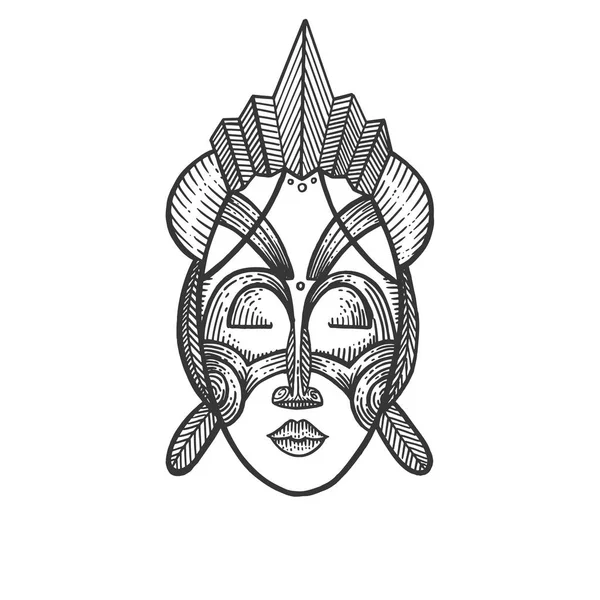 Afrikanische Maske der Wilden skizziert Vektor-Gravurillustration. Scratch-Board-Imitat. Handgezeichnetes Bild. — Stockvektor