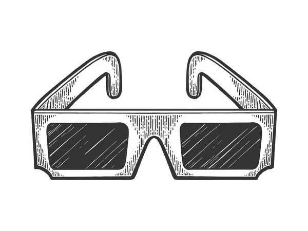 Gafas de anaglifo para dibujo de película 3D ilustración vectorial grabado vintage. Scratch board estilo imitación. Imagen dibujada a mano en blanco y negro . — Vector de stock