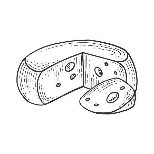 Illustrazione vettoriale di incisione di schizzi di formaggio. Imitazione in stile gratta e vinci. Immagine disegnata a mano . — Vettoriale Stock