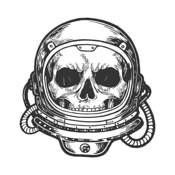 Cráneo humano astronauta casco boceto grabado vector ilustración. Scratch board estilo imitación. Imagen dibujada a mano . — Archivo Imágenes Vectoriales
