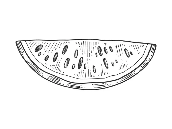 Melancia fruta planta fatia esboço gravura vetor ilustração. Imitação de estilo Scratch board. Imagem desenhada à mão . — Vetor de Stock