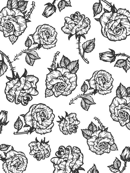 Дождь красоты розы цветок эскиз гравировки векторной иллюстрации. Фоновый рисунок. Имитация в стиле Scratch board. Ручное изображение
.