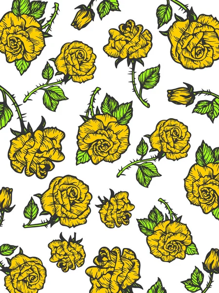 Regen der Schönheit gelb Rose Blume Farbe Skizze Gravur Vektor Illustration. Hintergrund-Muster. Scratch-Board-Imitat. Handgezeichnetes Bild. — Stockvektor