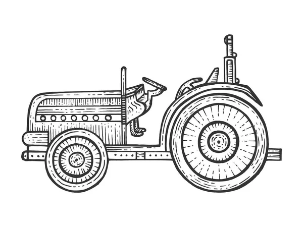 Trator agrícola esboço gravura vetor ilustração. Imitação de estilo Scratch board. Imagem desenhada à mão preto e branco . — Vetor de Stock