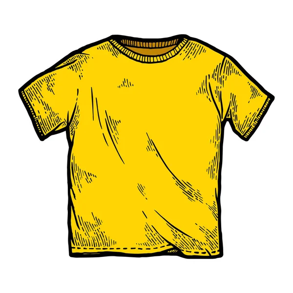 Yellow color t-shirt sketch vintage engraving vector illustration. Scratch board style imitation. Black and white hand drawn image. — Stock Vector