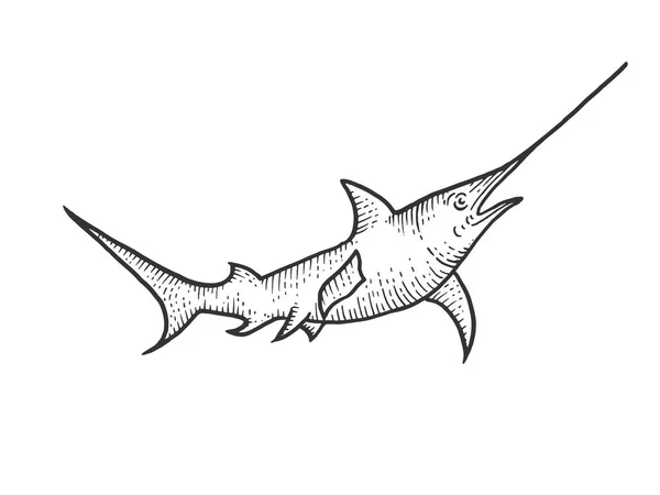 Illustrazione vettoriale incisione schizzo pesce spada. Imitazione in stile gratta e vinci. Immagine disegnata a mano . — Vettoriale Stock