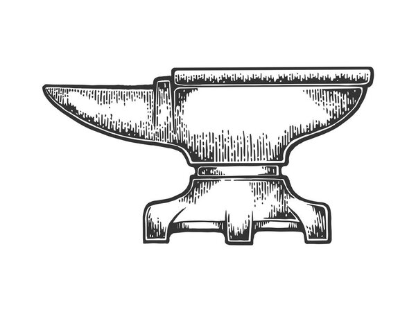 Blacksmith anvil sketch engraving vector illustration. Scratch board style imitation. Black and white hand drawn image.