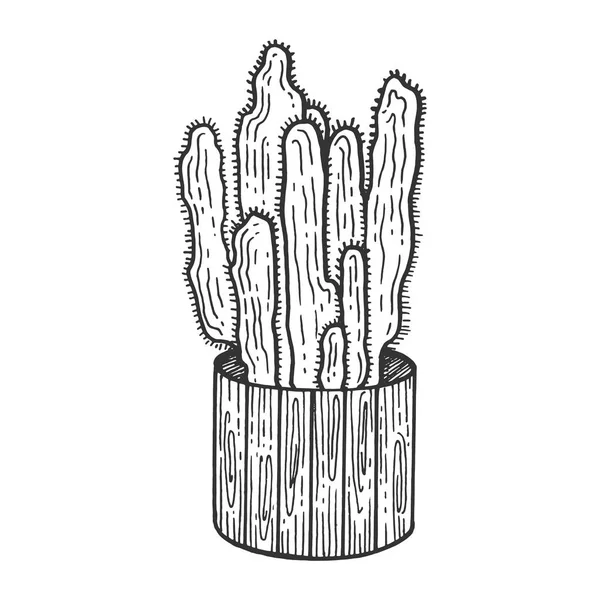 Cactus plant in flower pot sketch engraving vector illustration. Scratch board style imitation. Black and white hand drawn image. — Stock Vector