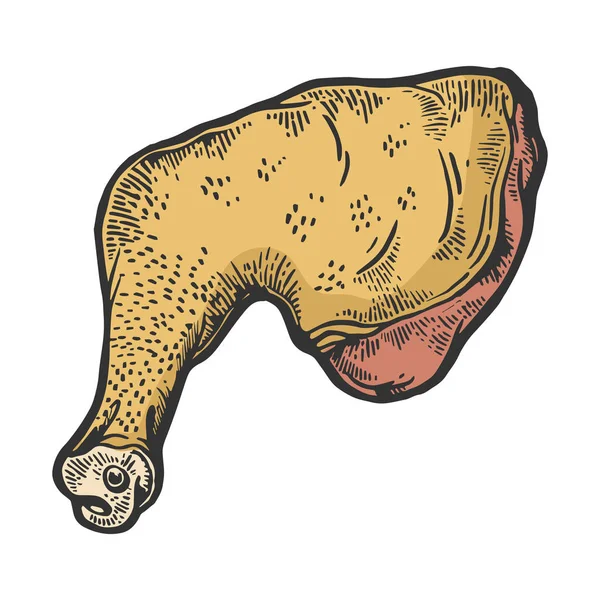 Tavuk bacağı et gıda renk eskiz oyma vektör çizim. Yönetim Kurulu tarzı taklit kaşı. Siyah ve beyaz el çizilmiş resim. — Stok Vektör