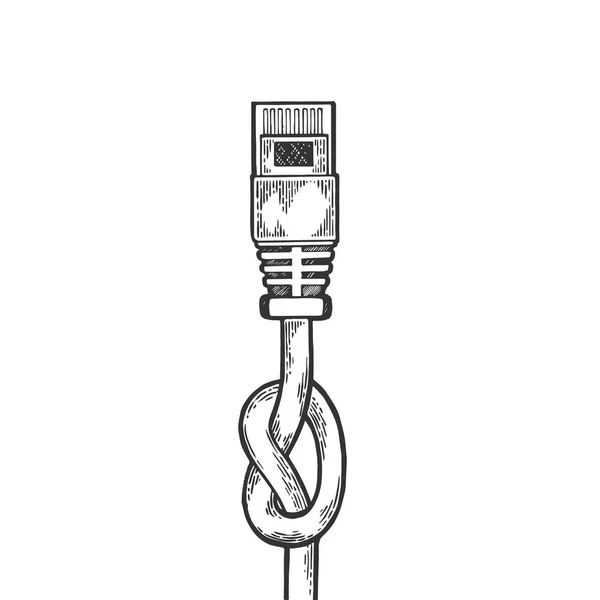 Notat blocat Ethernet internet locale net cablu metaforă schiță gravură ilustrație vectorială. Scratch bord stil imitație. Imagine desenată manual . — Vector de stoc