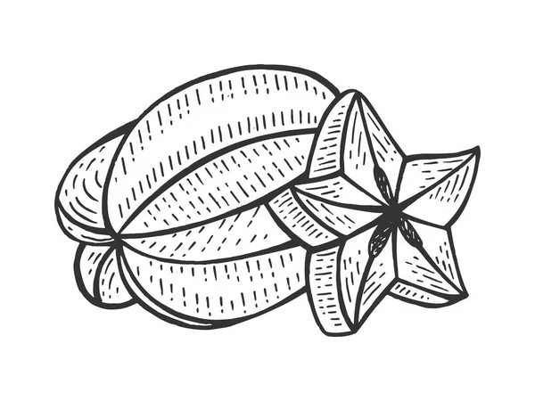 Carambola fruit croquis gravure vectorielle illustration. Imitation de style scratch board. Image dessinée à la main . — Image vectorielle