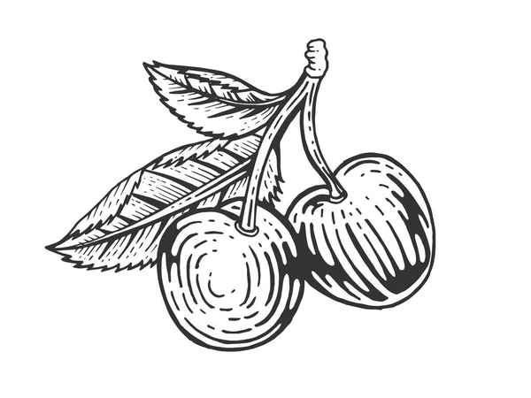 Гравировка векторного рисунка вишневого ягоды. Имитация в стиле Scratch board. Черно-белое изображение . — стоковый вектор
