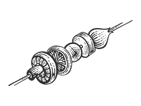 Grillowane warzywa szkic Grawerowanie ilustracji wektorowych. Imitacja stylu deski. Czarno-biały rysunek ręcznie rysowane. — Wektor stockowy