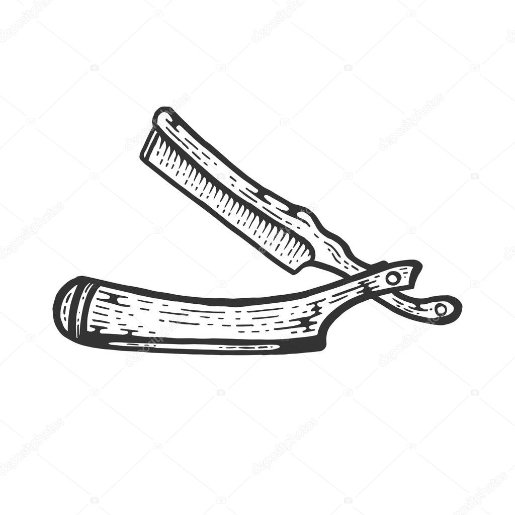 Barber tool straight razor sketch engraving vector illustration. Scratch board style imitation. Hand drawn image.