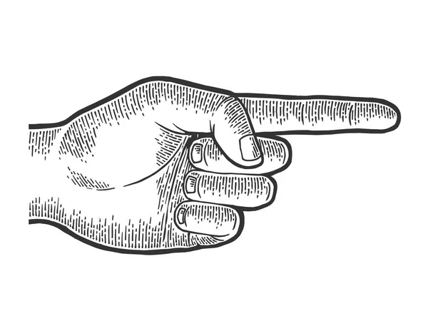 Wskaźnik ręki z palcem wskazującym szkic ilustracja wektor. Imitacja stylu deski. Ręcznie rysowany obraz. — Wektor stockowy