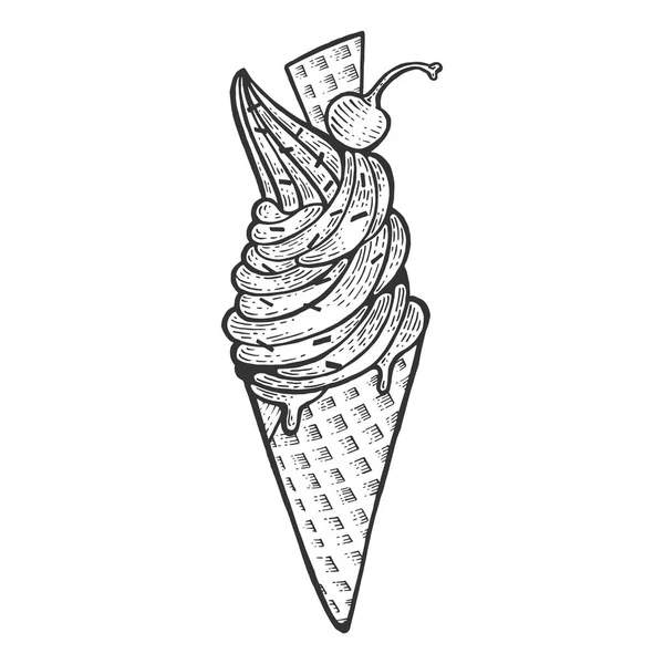 Гравировка векторной иллюстрации мороженого. Имитация в стиле Scratch board. Черно-белое изображение . — стоковый вектор