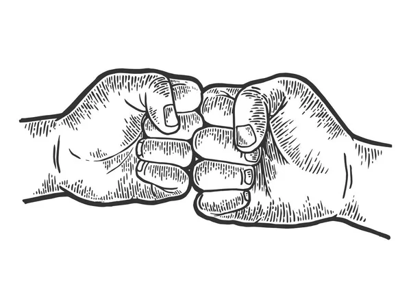 Fist greeting sketch engraving vector illustration. Scratch board style imitation. Black and white hand drawn image. — Stock Vector