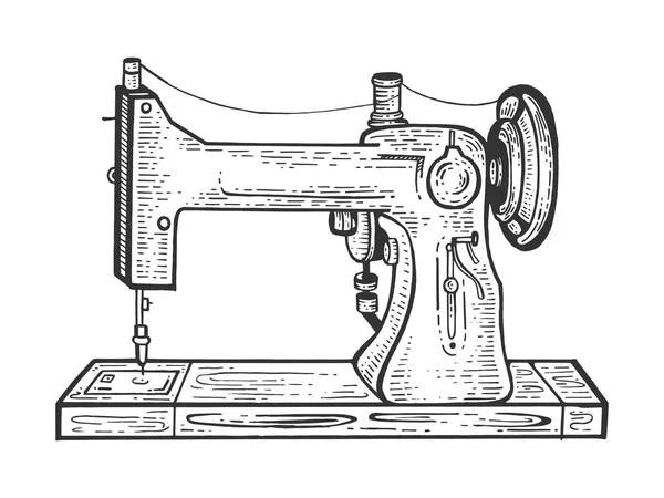 Alte mechanische Nähmaschine Skizze Gravur Vektor Illustration. Scratch-Board-Imitat. Handgezeichnetes Schwarz-Weiß-Bild. — Stockvektor