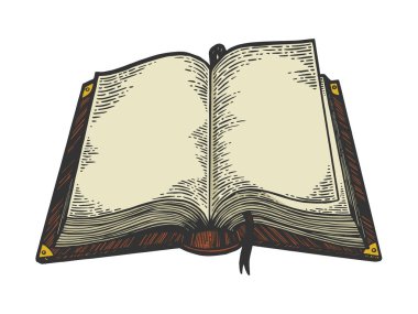 Açık kitap renkli çizim gravür