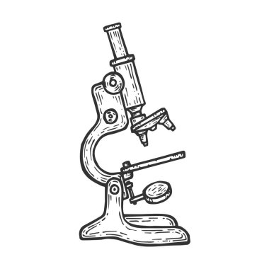 Eski Mikroskop çizimi gravür vektör illüstrasyon. Scratch tahta tarzı taklit. Elle çizilmiş görüntü.