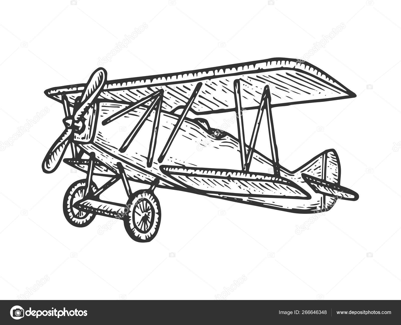 ヴィンテージレトロな古い航空機スケッチ彫刻ベクトルイラスト