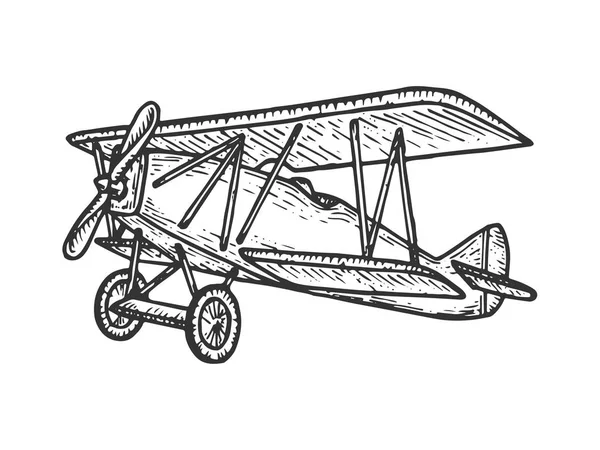 Vintage retro old aircraft sketch engraving vector illustration. Scratch board style imitation. Black and white hand drawn image. — Stock Vector
