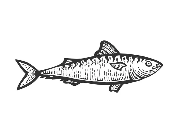 Aringa Clupea pesce cibo animale schizzo incisione vettore illustrazione. Imitazione in stile gratta e vinci. Immagine disegnata a mano in bianco e nero . — Vettoriale Stock