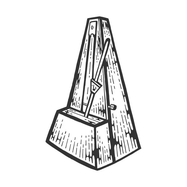 メトロノーム ツール彫刻ベクトル イラスト。スクラッチ ボード スタイルの模倣。黒と白の手描き画像. — ストックベクタ